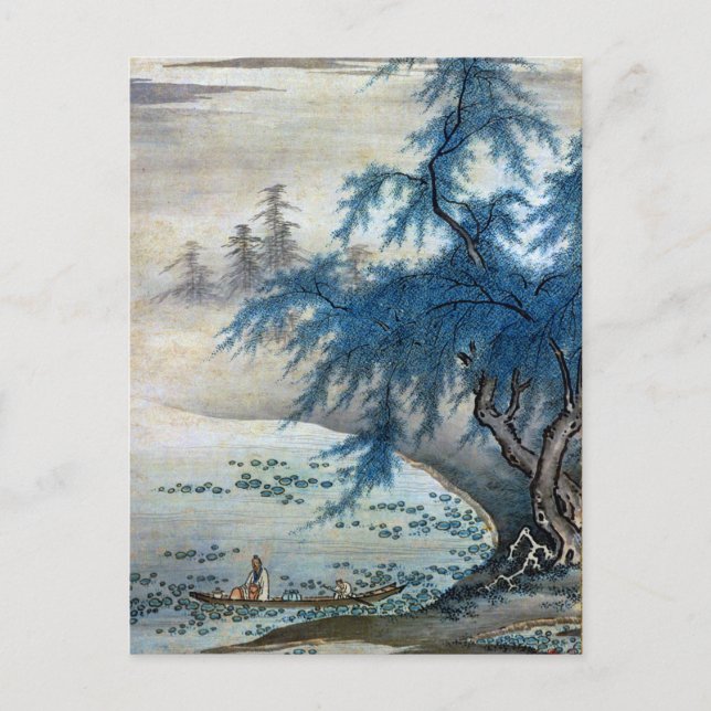 Vintage Japanska Zhou Maoshu-uppskattande Lotus Vykort (Framsida)