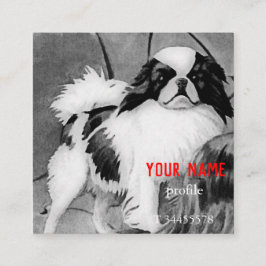 Vintage Japanskt chin, svart och vitt Fyrkantigt Visitkort