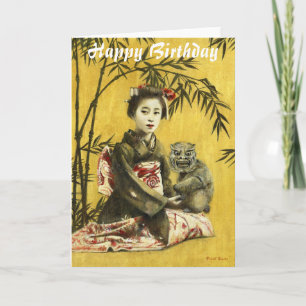 Vintage Japanskt Geisha-födelsedagskort Kort