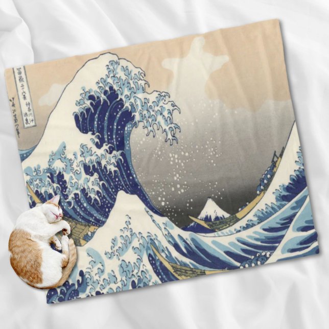 vintage japanskt konsthavslandskap underbar våg fleecefilt (vintage japanese art ocean landscape great wave fleece blanket)
