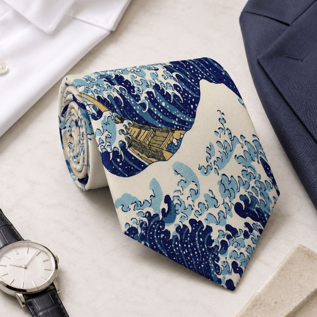 vintage japanskt konstland, underbarare våg slips (vintage japanese art ocean landscape great wave neck tie)