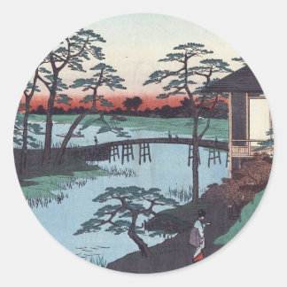 Vintage Japanskt träblock Runt Klistermärke