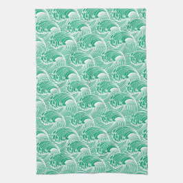 Vintage Japanskt Vågar, Jade Grönt och White Kökshandduk