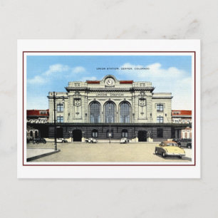 Vintage järnväg, Denver union station, taxibilar Vykort