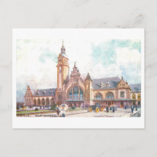 Vintage järnvägsstation i Krefeld, Tyskland, Vykort