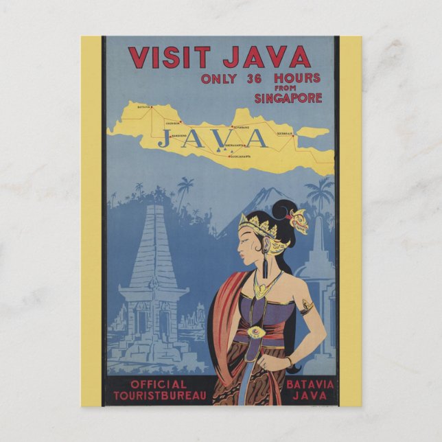 Vintage Java Indonesia Travel Vykort (Framsida)