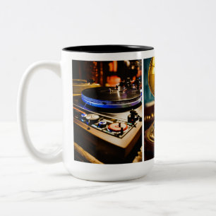 Vintage Jazz DJ T-Shirt Design Vinylskivor, Br Två-Tonad Mugg