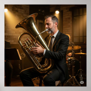 Vintage Jazz Tuba Player Poster