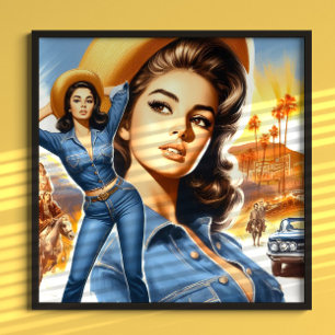 Vintage Jeans Landsbygdskvinna Poster