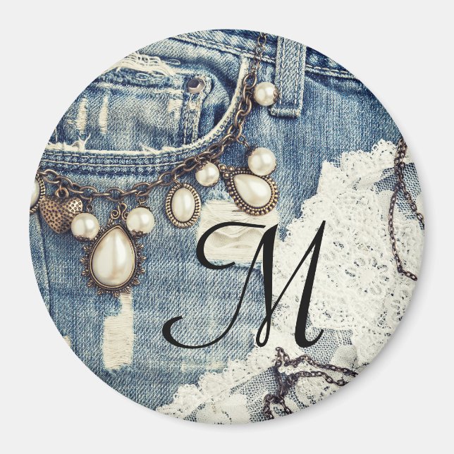 Vintage Jeans Victorian Monogram Initial Magnet (Framsidan)