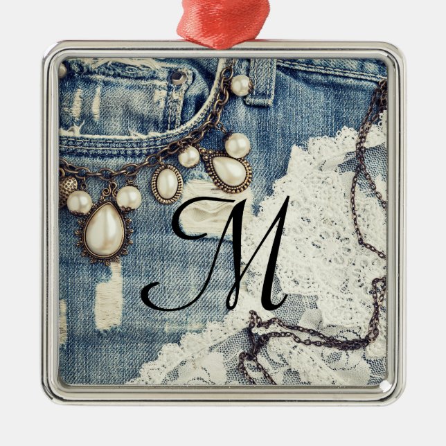 Vintage Jeans Victorian Monogram Initial Ornament (Framsidan)