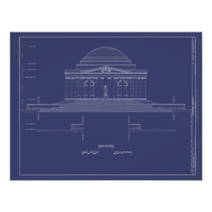 Vintage Jefferson Monument Blueprint Poster