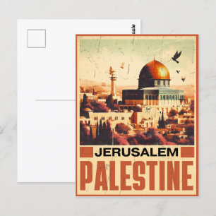 Vintage Jerusalem Al-Aqsa Mosque Dome i Sten Vykort