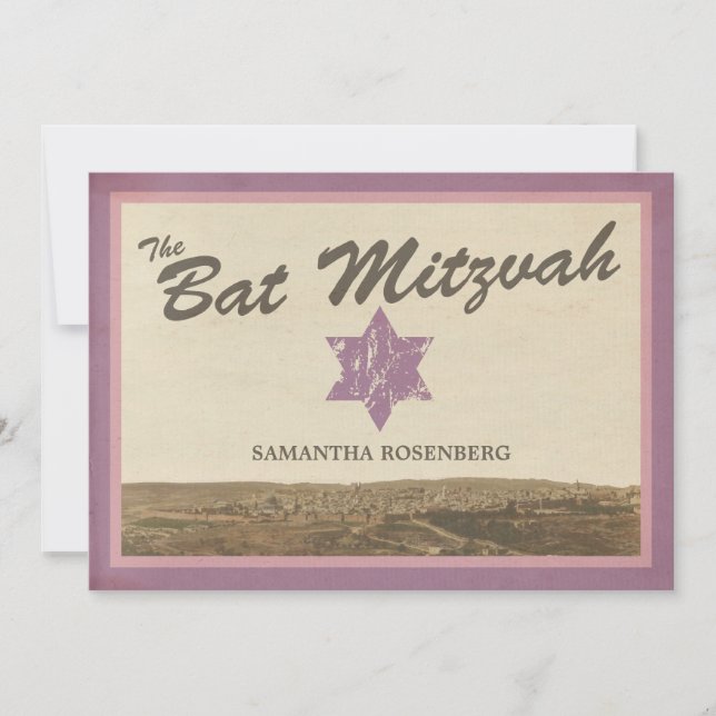 Vintage Jerusalem Bat mitzvah inbjudan till Lila (Framsida)
