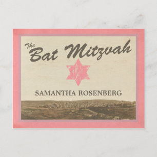 Vintage Jerusalem Bat mitzvah Spara datumRosa Meddelande Vykort