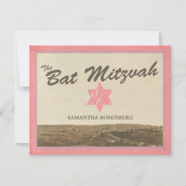 Vintage Jerusalem Bat mitzvah svarskort i Rosa OSA Kort