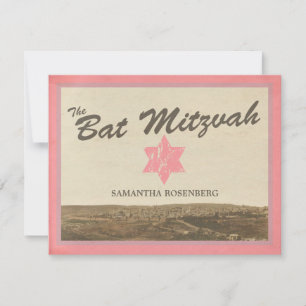 Vintage Jerusalem Bat mitzvah svarskort i Rosa OSA Kort