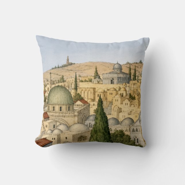 Vintage Jerusalem Panorama Kudde (Framsida)