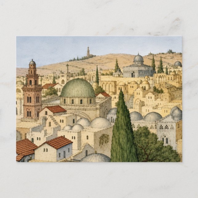 Vintage Jerusalem Panorama Vykort (Framsida)
