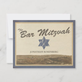 Vintage Jerusalem Pub Mitzvah OSA Reply Card Navy Kort