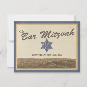 Vintage Jerusalem Pub Mitzvah OSA Reply Card Navy Kort
