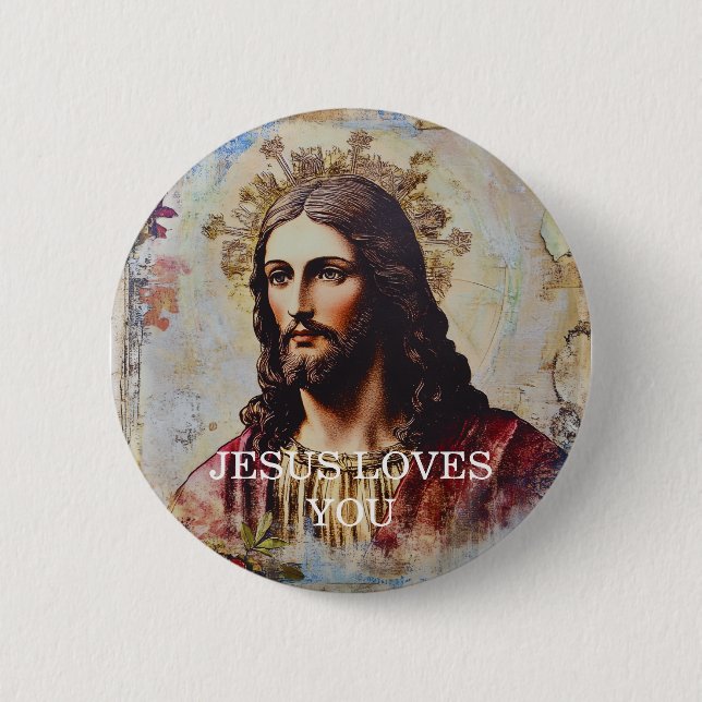 Vintage Jesus älskar dig Knapp (Framsida)