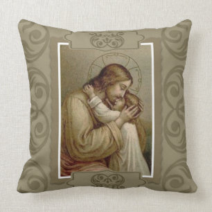 Vintage Jesus Christus hållande Unge Barn Kudde
