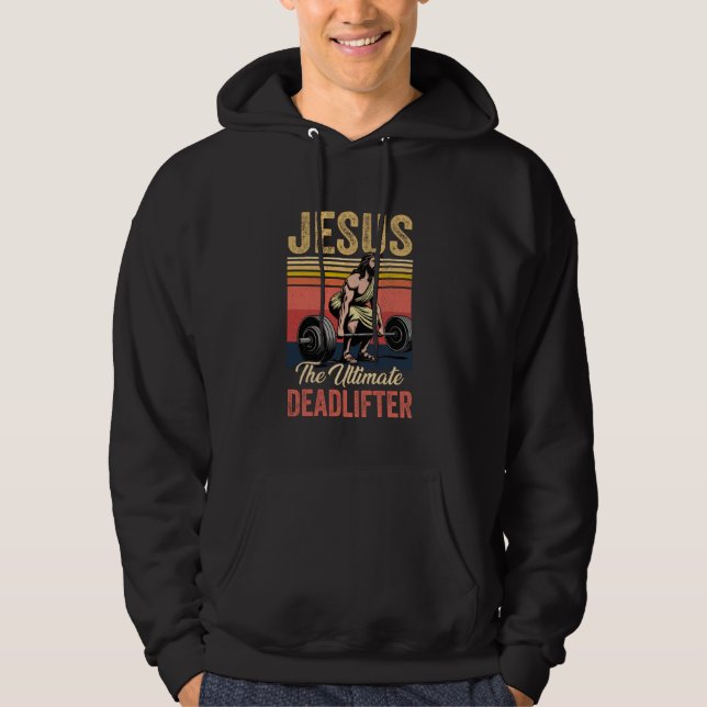 Vintage Jesus Den Ultimata Dödläftera Rolig Kristu Hoodie (Framsida)