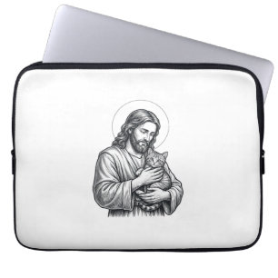 Vintage Jesus håller kattgravyr Grafik_1 Laptop Fodral
