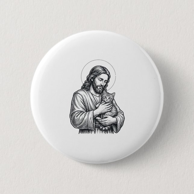 Vintage Jesus håller kattgravyr Grafisk_1 Knapp (Framsida)