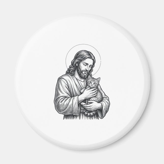Vintage Jesus håller kattgravyr Grafisk_1 Magnet (Framsidan)