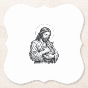 Vintage Jesus håller kattgravyr Grafisk_1 Underlägg Papper