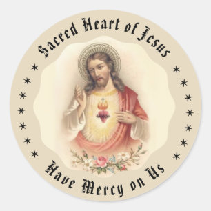 Vintage Jesus hjärta med Blommigt Ro Runt Klistermärke