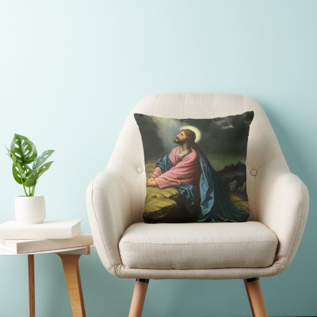 Vintage Jesus Kristus betande, Getsemane trädgårde Kudde (Stol)