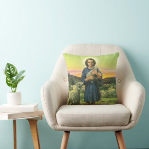 Vintage Jesus Kristus herden med lammunge Kudde