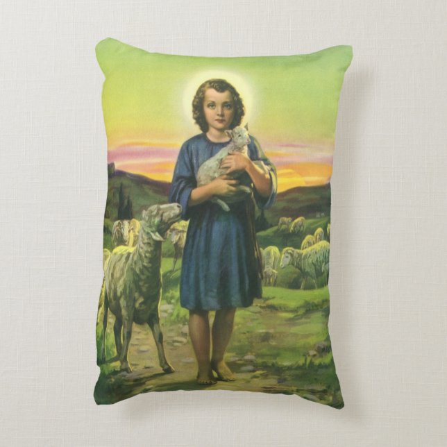 Vintage Jesus Kristus herden med lammunge Prydnadskudde (Baksidan(Vertikal))