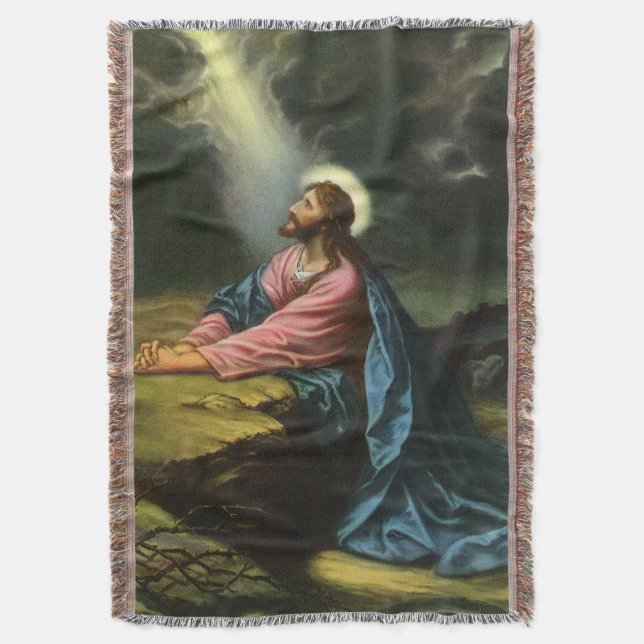Vintage Jesus Kristus Praying, Gethsemane Garden Filt (Framsidan Vertikal)