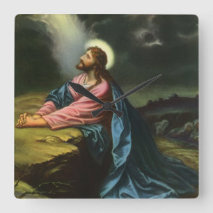 Vintage Jesus Kristus Praying, Gethsemane Garden Fyrkantig Klocka