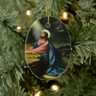 Vintage Jesus Kristus Praying, Gethsemane Garden Julgransprydnad Keramik