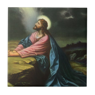 Vintage Jesus Kristus Praying, Gethsemane Garden Kakelplatta