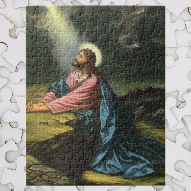 Vintage Jesus Kristus Praying, Gethsemane Garden Pussel (Skapare uppladdad)