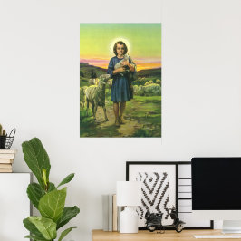Vintage Jesus Kristus Shepherd med Baby Lamb Poster
