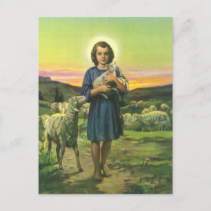 Vintage Jesus Kristus Shepherd med Baby Lamb Vykort