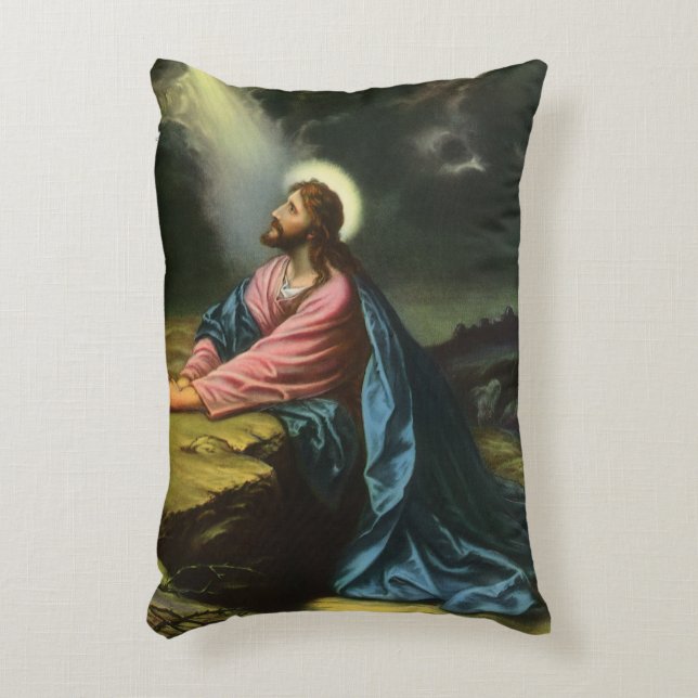 Vintage Jesus Kristus som ber, Getsemane trädgårde Prydnadskudde (Framsidan(Vertikal))