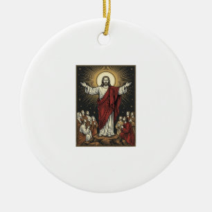 Vintage Jesus Strålande Ära Kristet Gravyr De Julgransprydnad Keramik