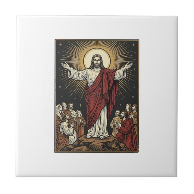 Vintage Jesus Strålande Ära Kristet Gravyr De Kakelplatta (Framsidan)