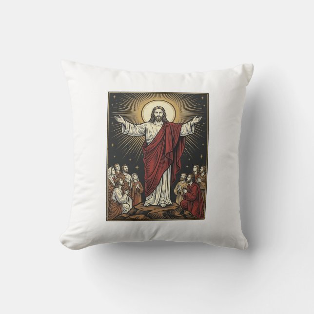 Vintage Jesus Strålande Ära Kristet Gravyr De Kudde (Framsida)