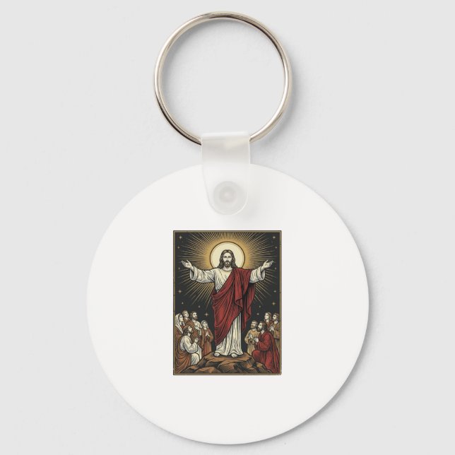 Vintage Jesus Strålande Ära Kristet Gravyr De Nyckelring (Framsida)