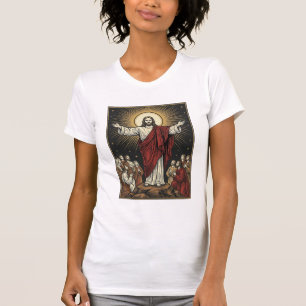 Vintage Jesus Strålande Ära Kristet Gravyr De T Shirt