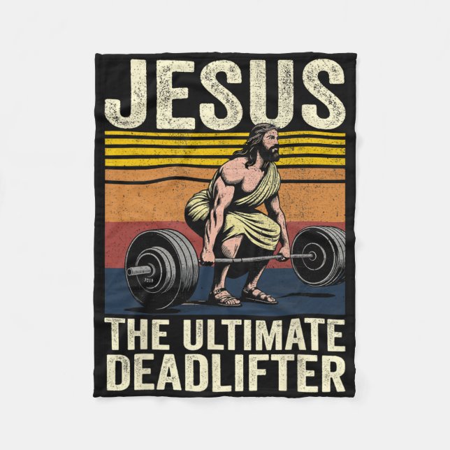 Vintage Jesus Ultimate Deadlifter Funny Kristus Fleecefilt (Framsidan)
